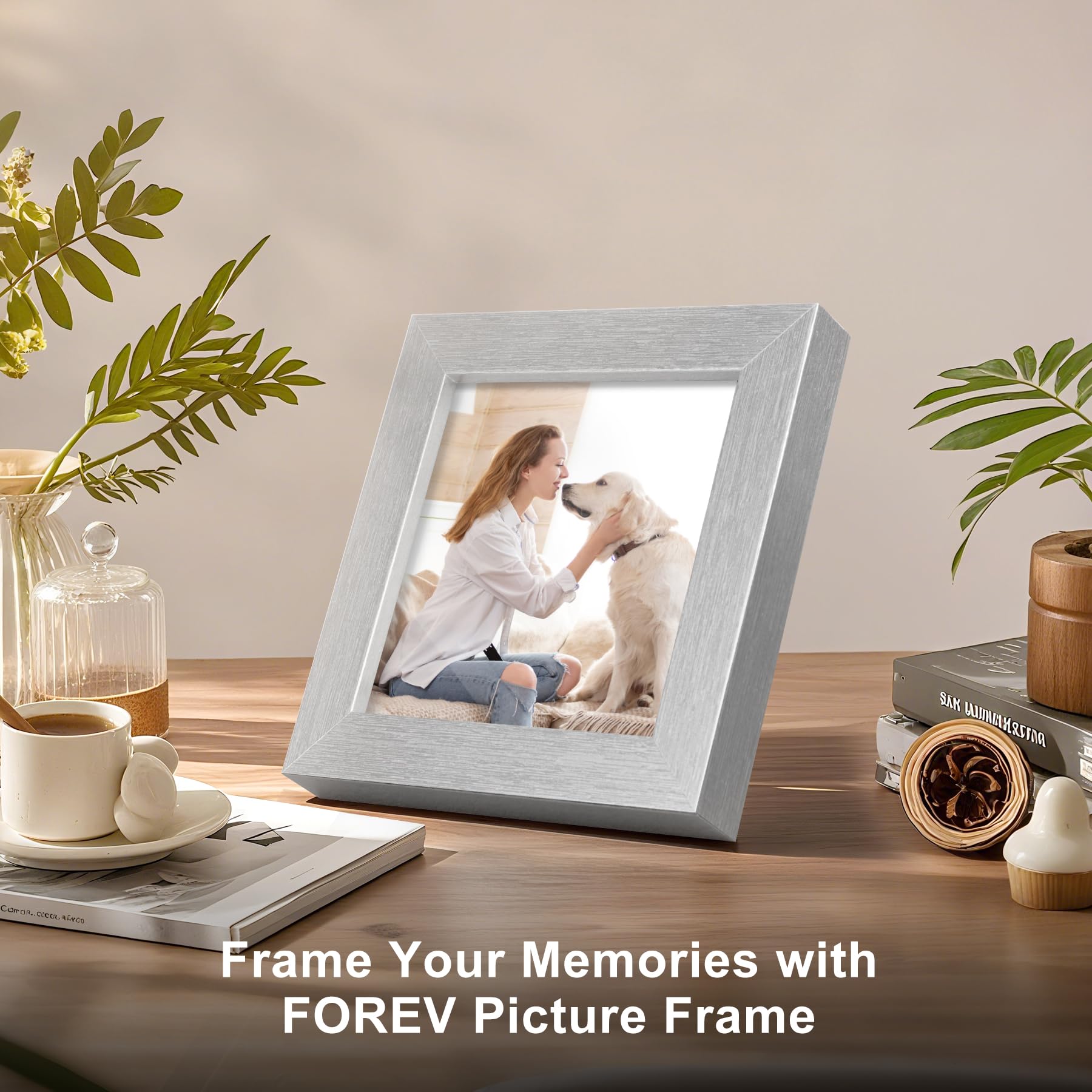 TOFOREVO 4x4 Picture Frames Set of 6 Silver Wood Grain Photo Frame for Gallery Wall Mounting or Tabletop Display